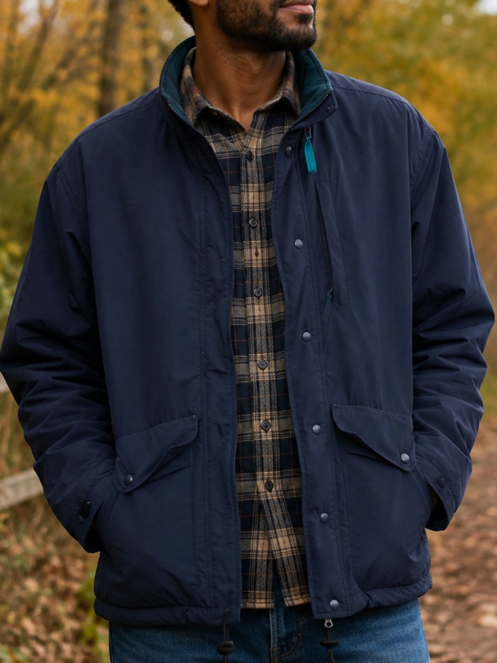 L.L. Bean Vintage Gore-Tex Snap Front Jacket Navy Teal Lined Size M Outdoor Coat